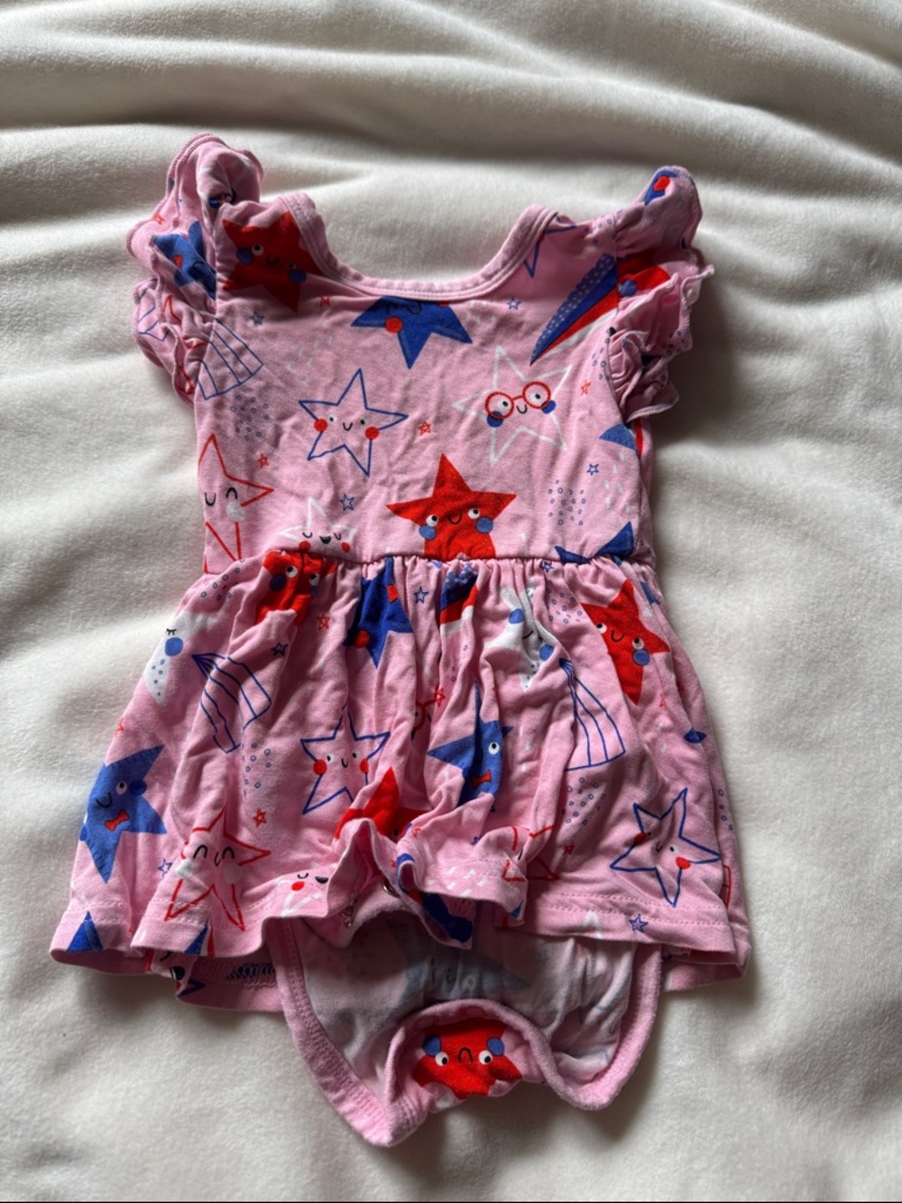 Little Sleepies Pink Star Print Ruffle Sleeve Baby Dress with Bodysuit 0/3 month